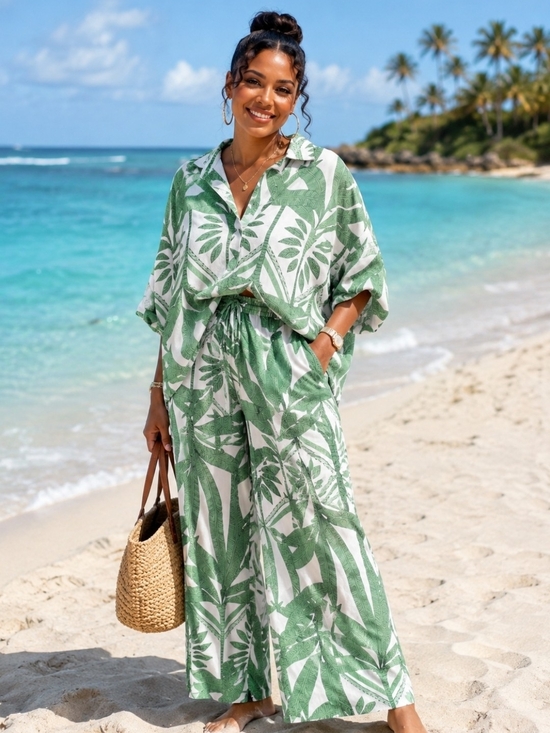 Gigio Pants - NEW!! GiGioTropical Print  Blouse & Wide Leg Pants, Sz Medium,NWT